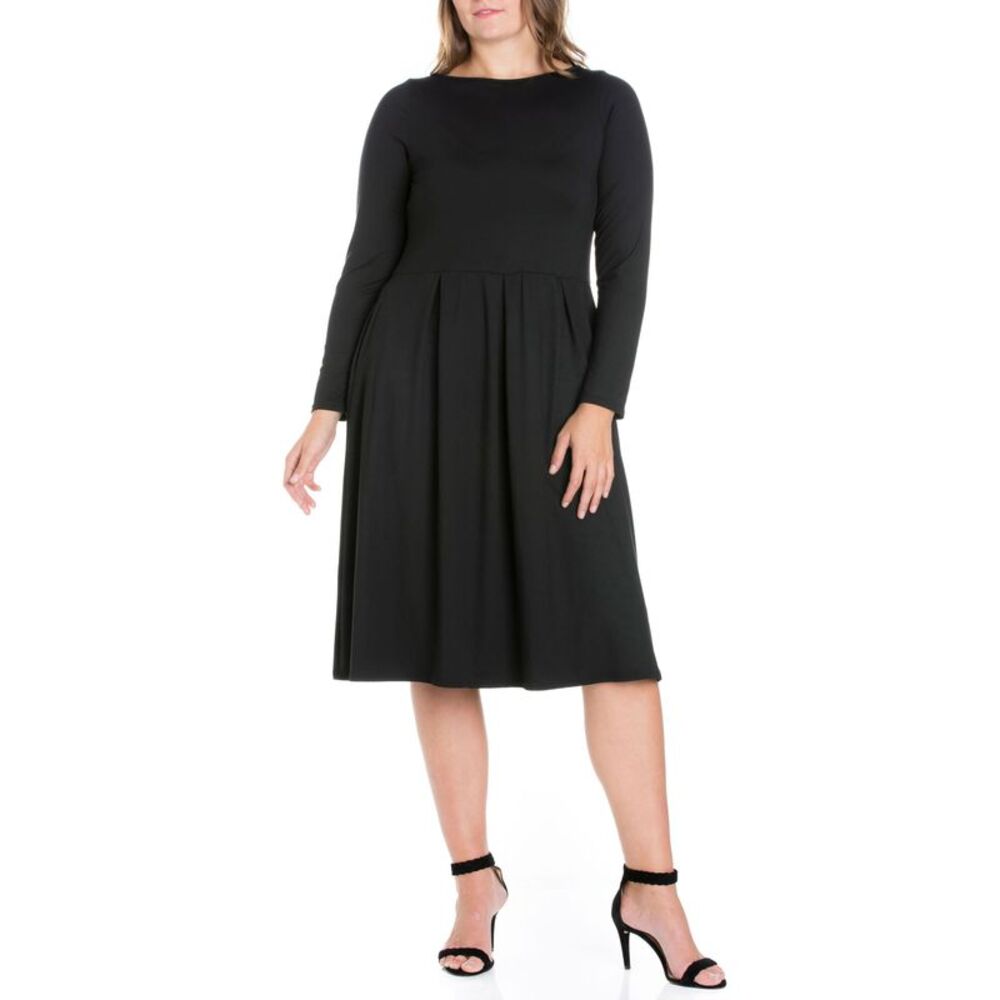 24seven Comfort Apparel Women's Plus Size Fit and Flare Midi Dress